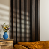 Decorative Solid Birch Wood Acoustic Panel 2400x600mm - 35mm Slats, Black Felt Backing