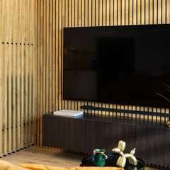 Natural Solid Oak Wood Acoustic Panel 2400x600mm - 40mm Slats, Black or Grey Felt Backing