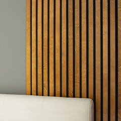 Decorative Solid Birch Wood Acoustic Panel 2400x600mm - 35mm Slats, Black Felt Backing