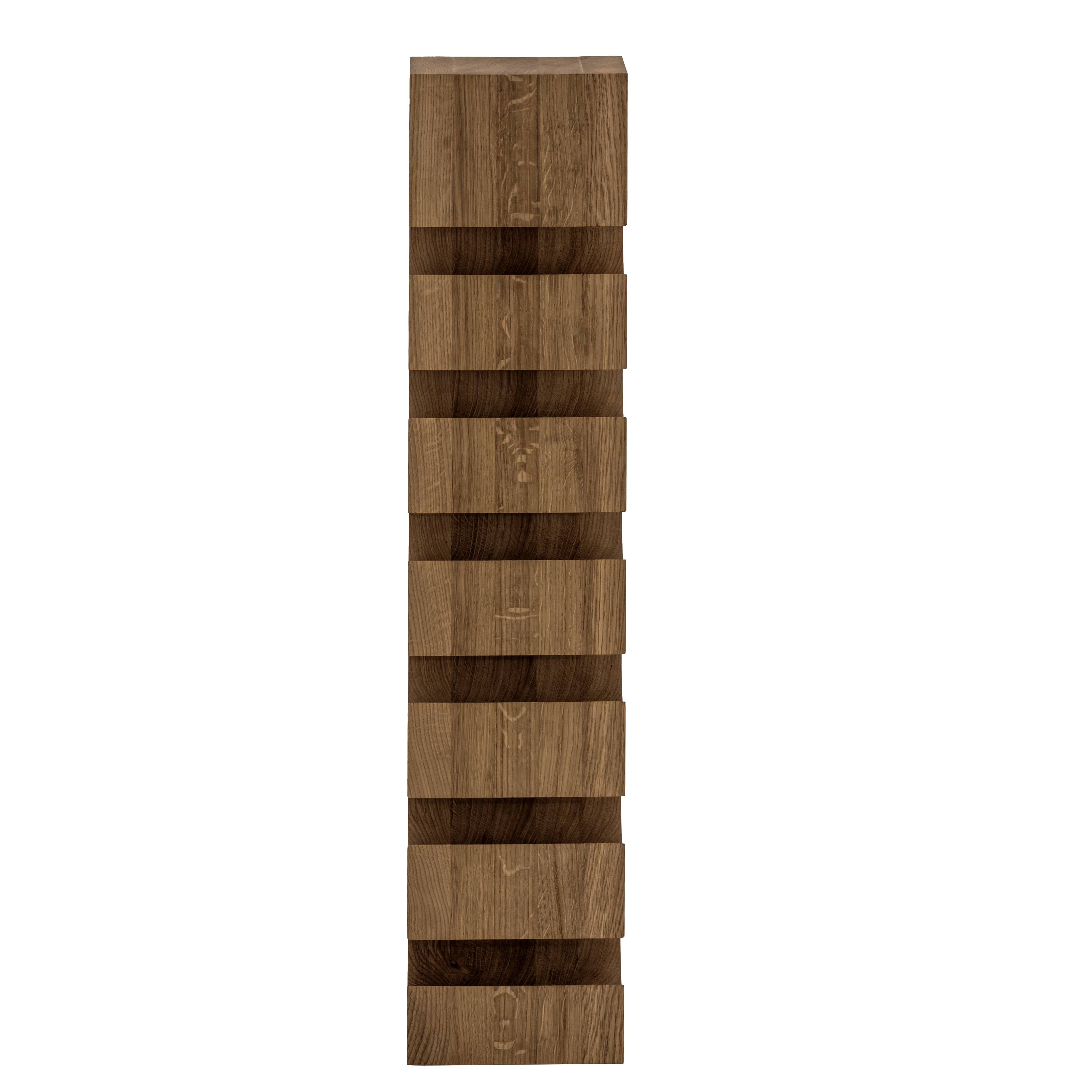 Front view of the solid oak wine rack VALGE for six bottles with a darker finish on a white background