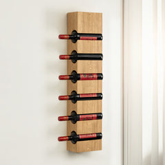 Solid wood wine rack VALGE for six bottles on a living room wall 