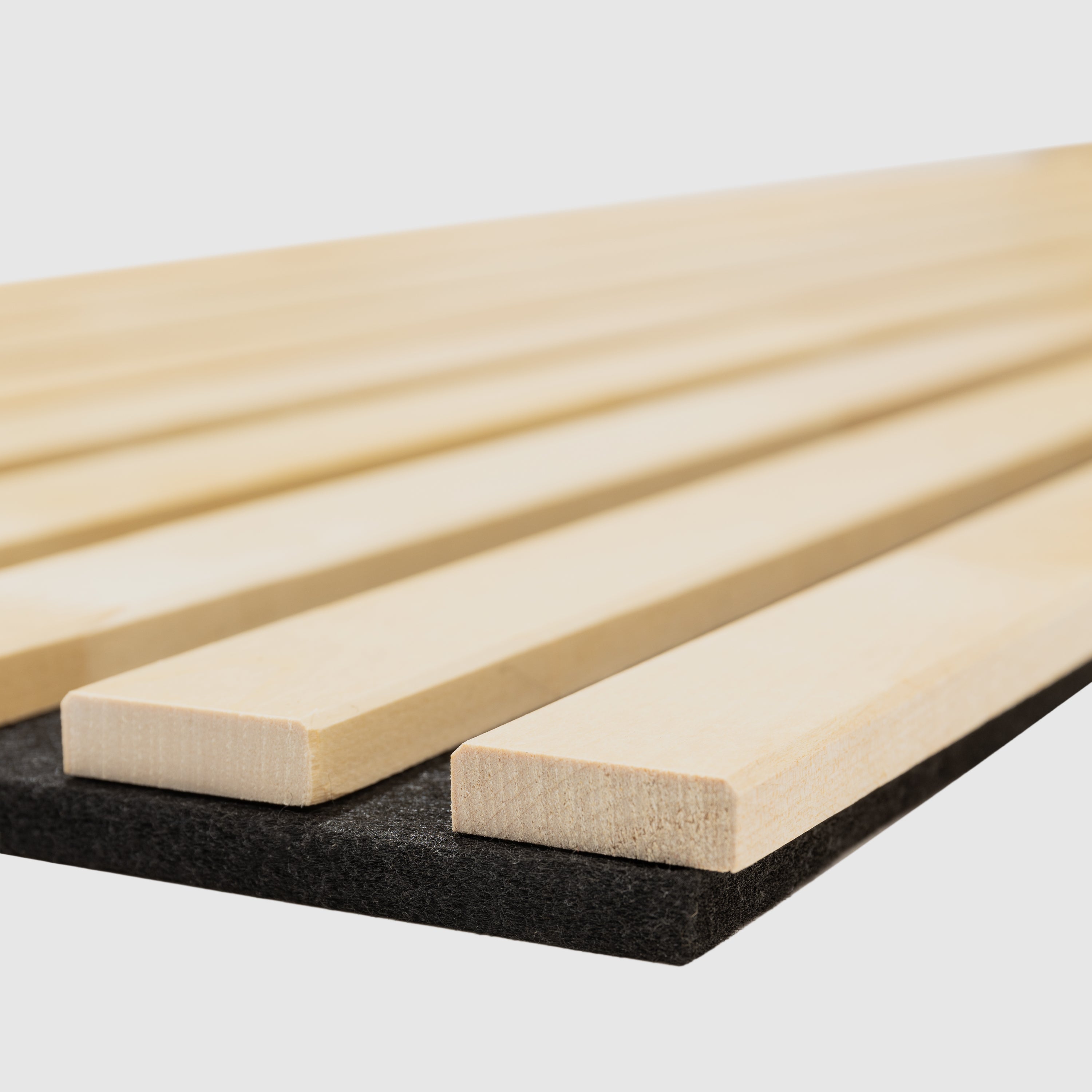 Decorative Solid Birch Wood Acoustic Panel 2400x400mm - 35mm Slats, Black Felt Backing