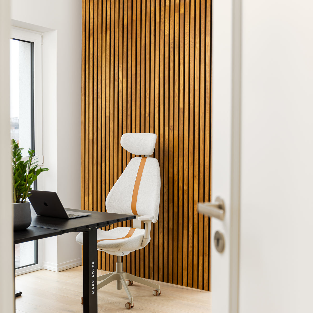 Stained Solid Birch Wood Acoustic Panel 2400x385mm - 40mm Slats, Black Felt Backing