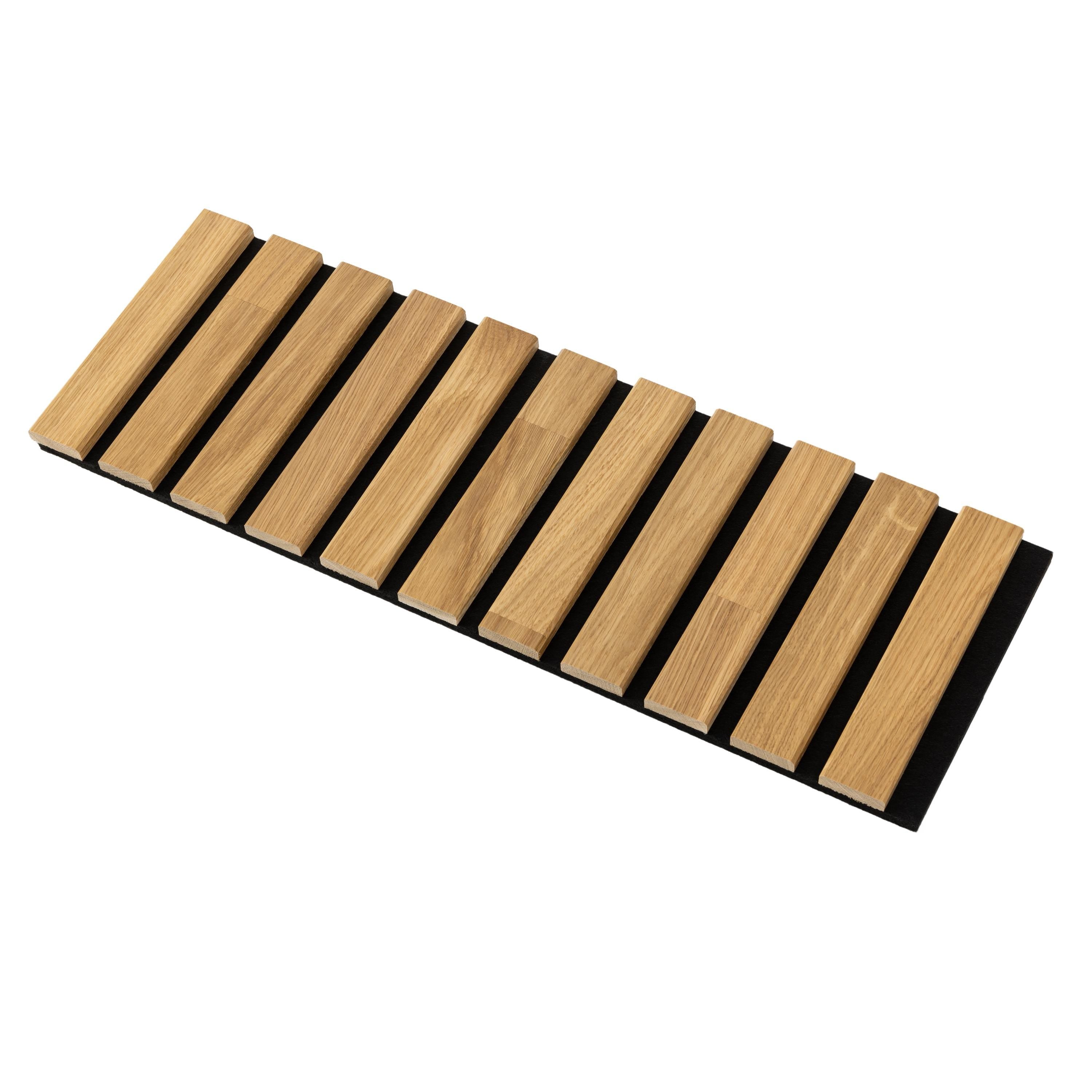 Decorative Solid Oak Wood Extension Acoustic Panel 200x600mm - 40mm Slats, Black Felt Backing, Acoustic Panels, Wall Panels