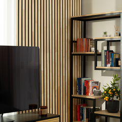 Decorative Solid Birch Wood Acoustic Panel 2400x600mm - 40mm Slats, Black Felt Backing